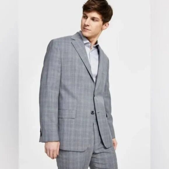 Michael Kors Men's Classic Fit Wool-Blend Grey Plaid Suit Jacket - Picture 1 of 3